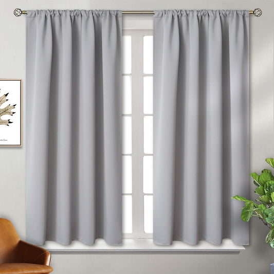 BGment Light Grey Blackout Curtains 54 Inches Long for Bedroom - Rod Pocket Thermal Insulated Drapes for Living Room Short Window Darkening Privacy, 42 x 54 Inch, 2 Panels