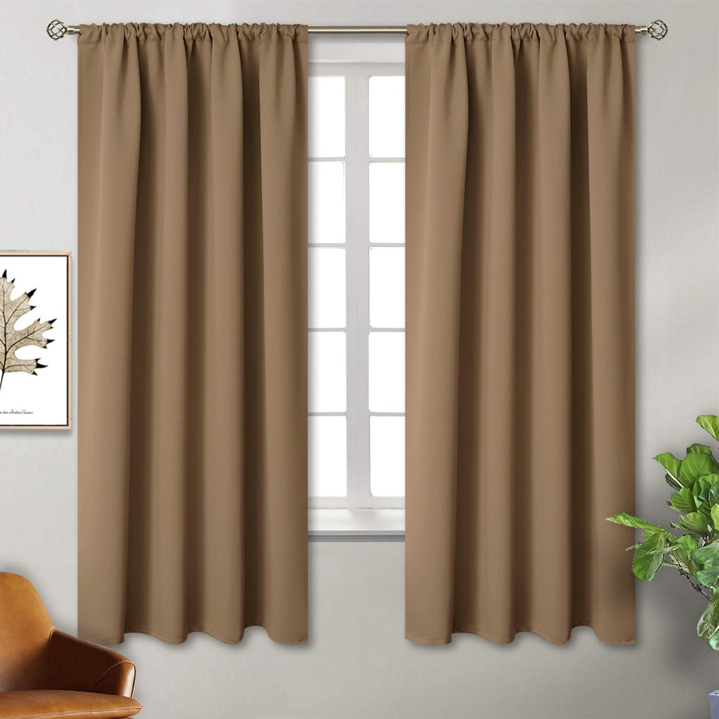 BGment Blackout Curtains for Bedroom 63 Inches Length - Rod Pocket Thermal Insulated 52 Inches Width Room Darkening Curtain Drapes for Living Room, 2 Panels, Taupe, 52 x 63 Inch