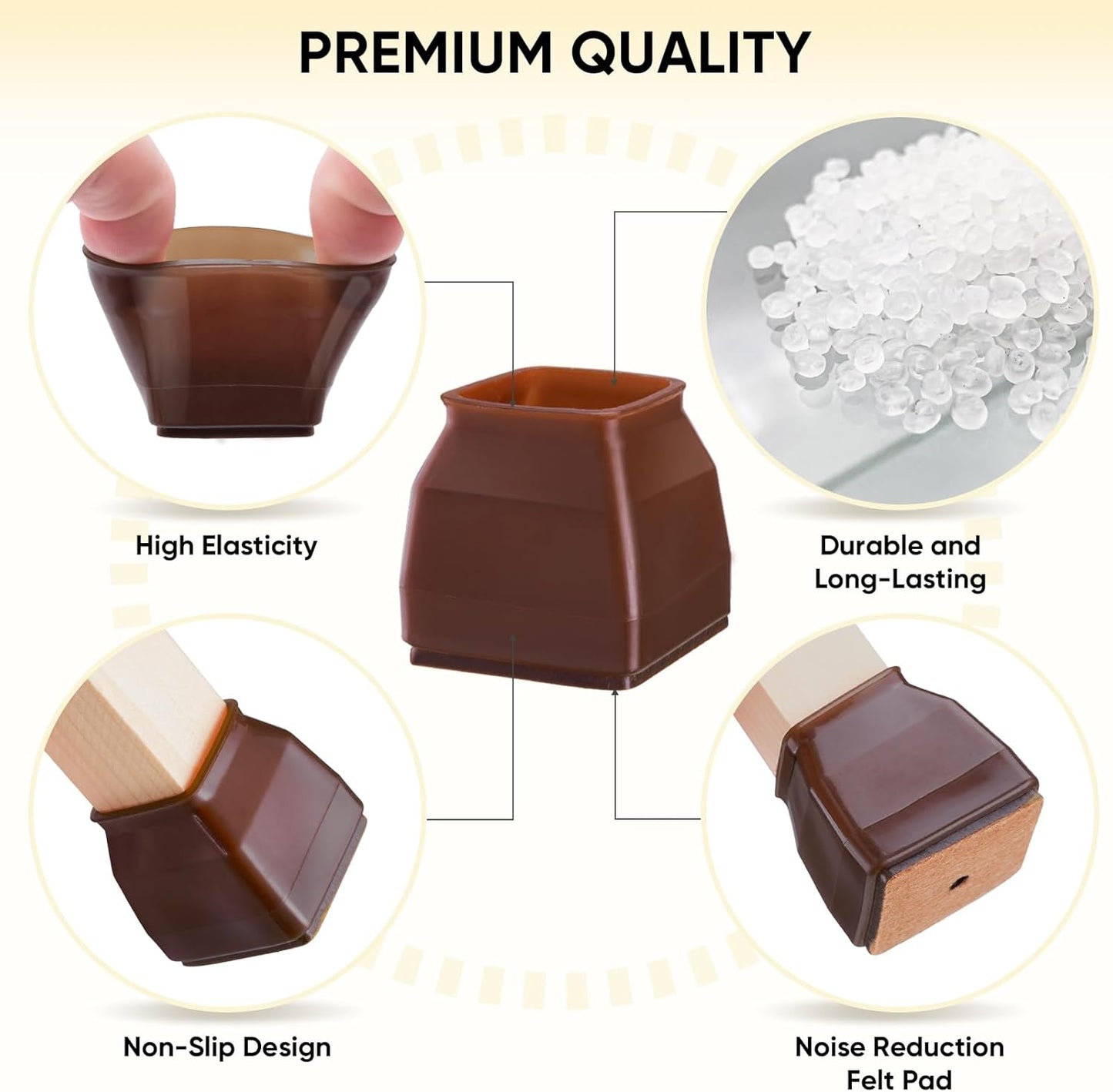 BALEINE 32 Pack Silicone Chair Leg Floor Protectors, Stool Leg Protectors Cap, Non-Slip Chair Leg Caps for Hardwood Floors (Brown & Small (Square), 32 Pack)