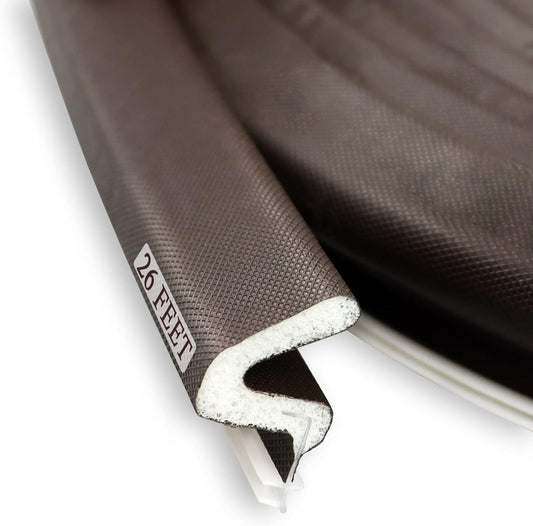 Kerf Weather Stripping Door Seal Strip 26 Ft Q Foam Door Weatherstrip Seal with Slot Card Slot Installation, Easy Cut to Size (Brown)