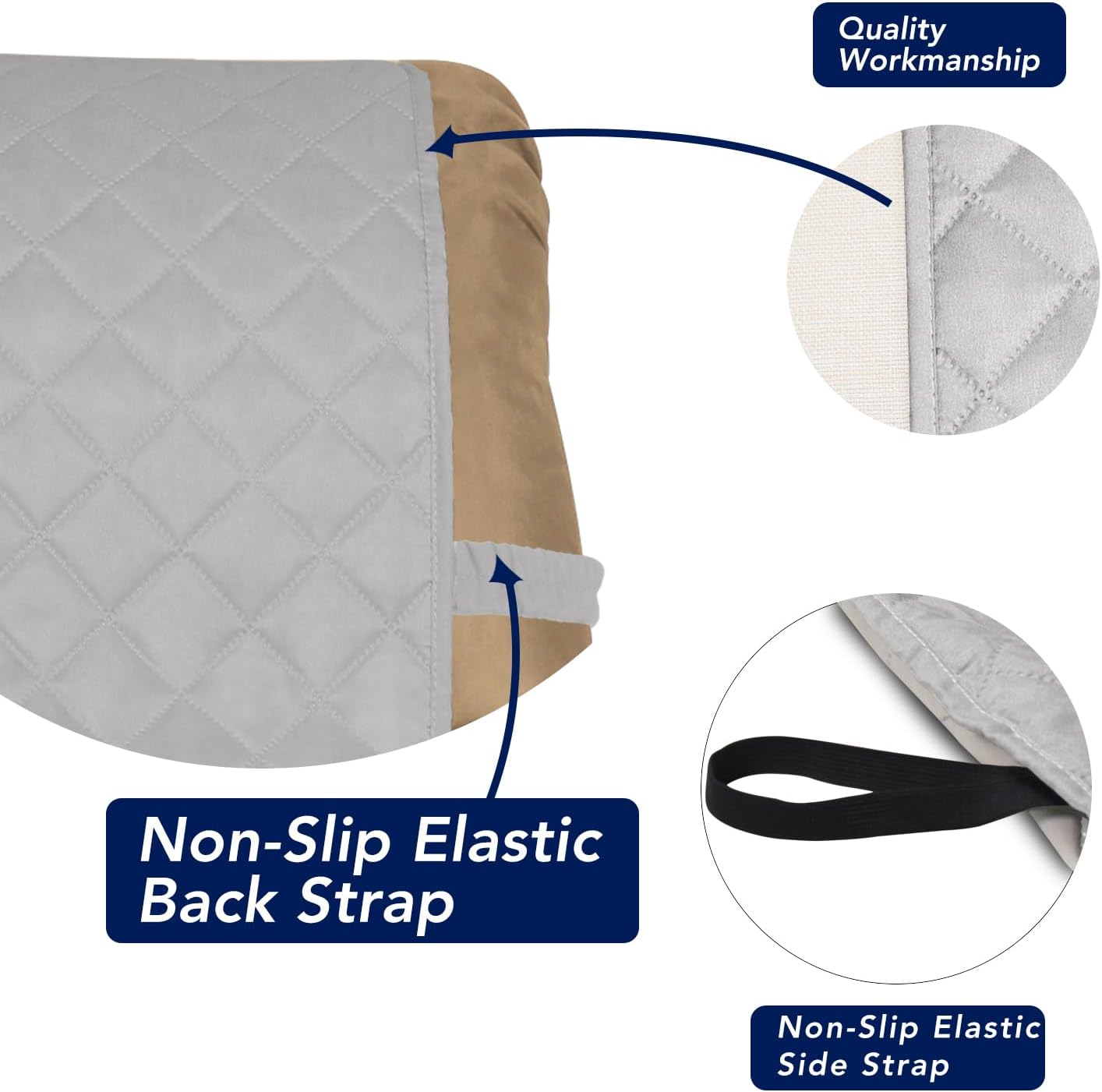 PureFit Reversible Quilted Sofa Cover, Water Resistant Slipcover Furniture Protector, Washable Couch Cover with Non Slip and Elastic Straps for Kids, Dogs (Small Recliner, Light Gray/Light Gray)