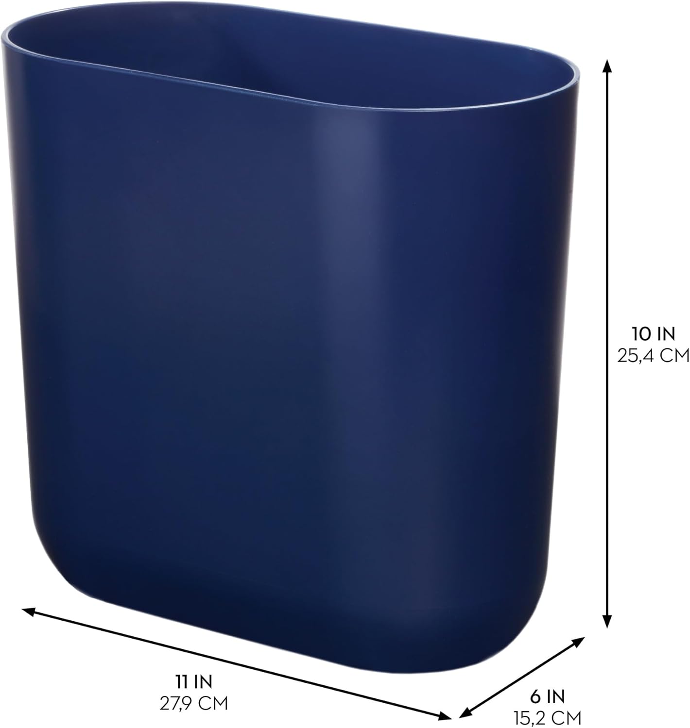 iDesign Small Oval Plastic Bathroom Trash Can - Ideal for Bathroom, Bedroom, or Office - Navy Blue