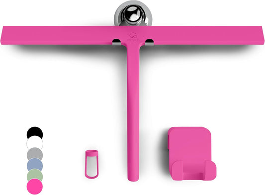 GÜTEWERK Shower Squeegee for Glass Doors, Silicone Window Squeegee, Bathroom and Glass Cleaning - Pink - 15 Inch