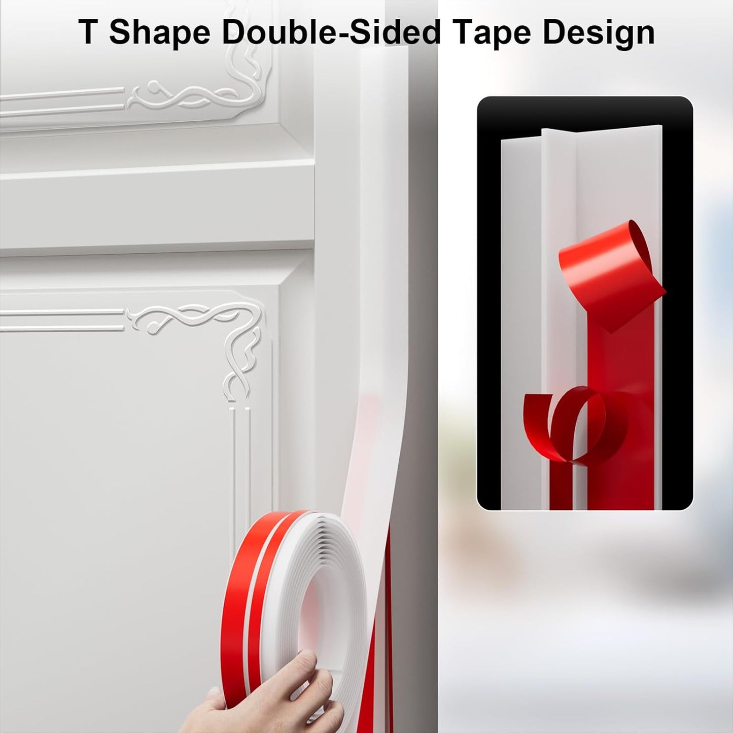 T-Shaped Door Draft Stopper, 1.37 in x 40 Ft Silicone Seal Strip for Windows Gaps, Weather Stripping Seal Strip Shower Sweep, White