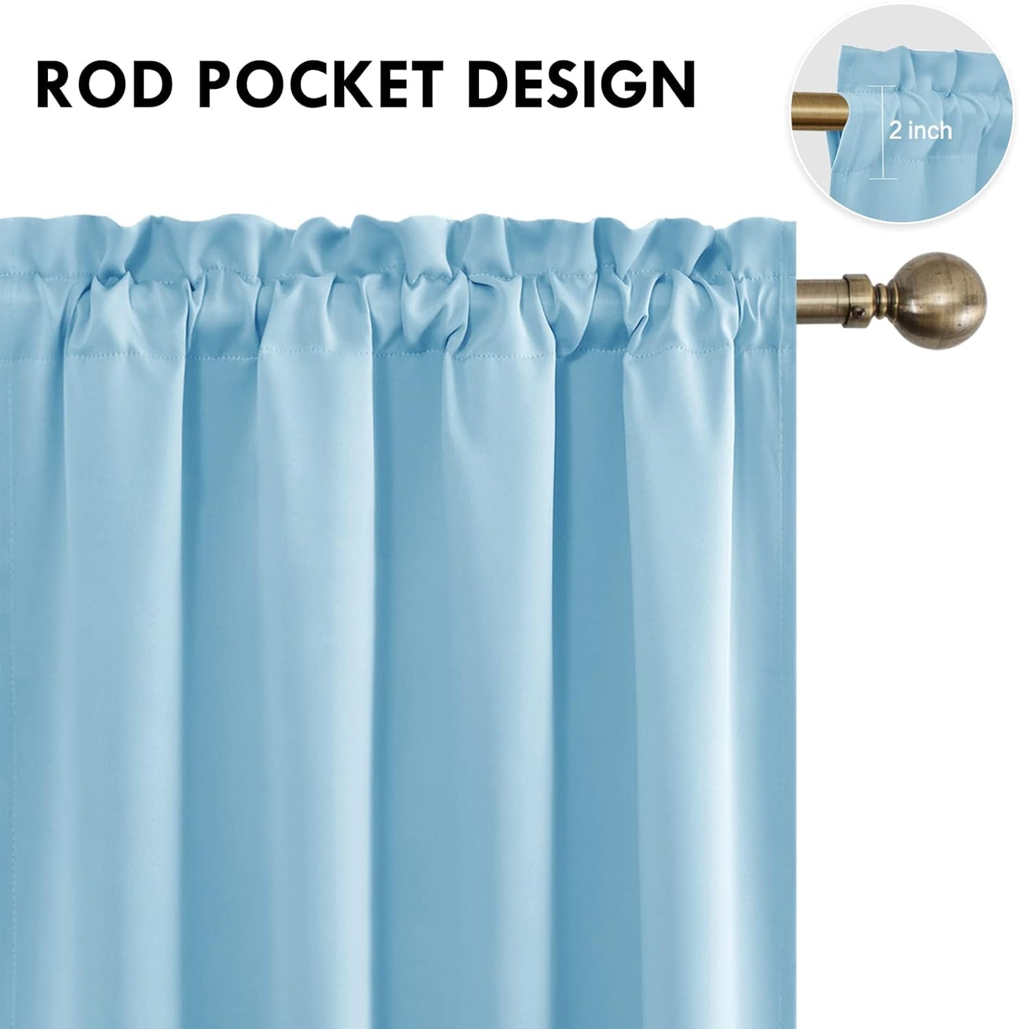 DWCN Light Blue Room Darkening Blackout Curtains - Thermal Insulated Privacy Energy Saving Window Curtain Drapes 52 x 45 inch Length, Set of 2 Bedroom Living Room Curtains