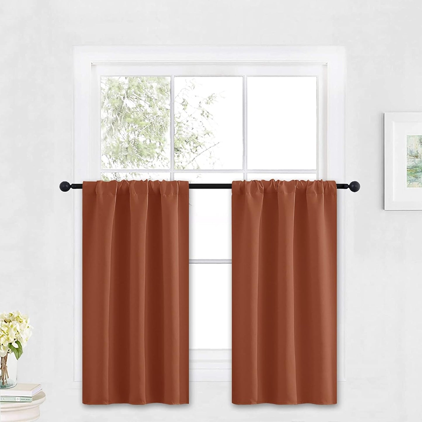 RYB HOME Small Curtains Blackout - Privacy Energy Efficiency Mini Curtains for Kids Bedroom RV Camper Windows Trailer Bathroom Kitchen Cabinet Door Window, W 29 x L 36, Burnt Orange, 2 Panels