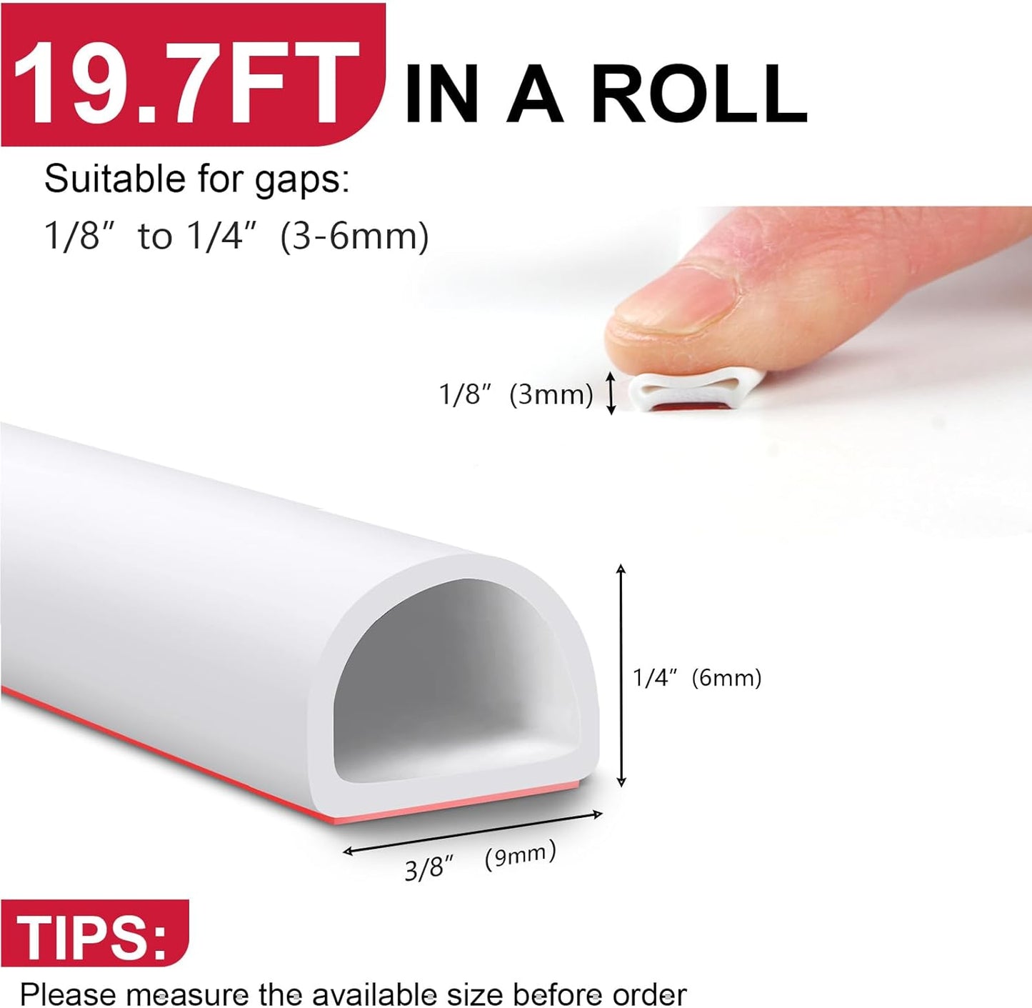 Benory Silicone Weather Stripping Door Seal - Self Adhesive D Shaped Seal Strip for Door Frame/Windows