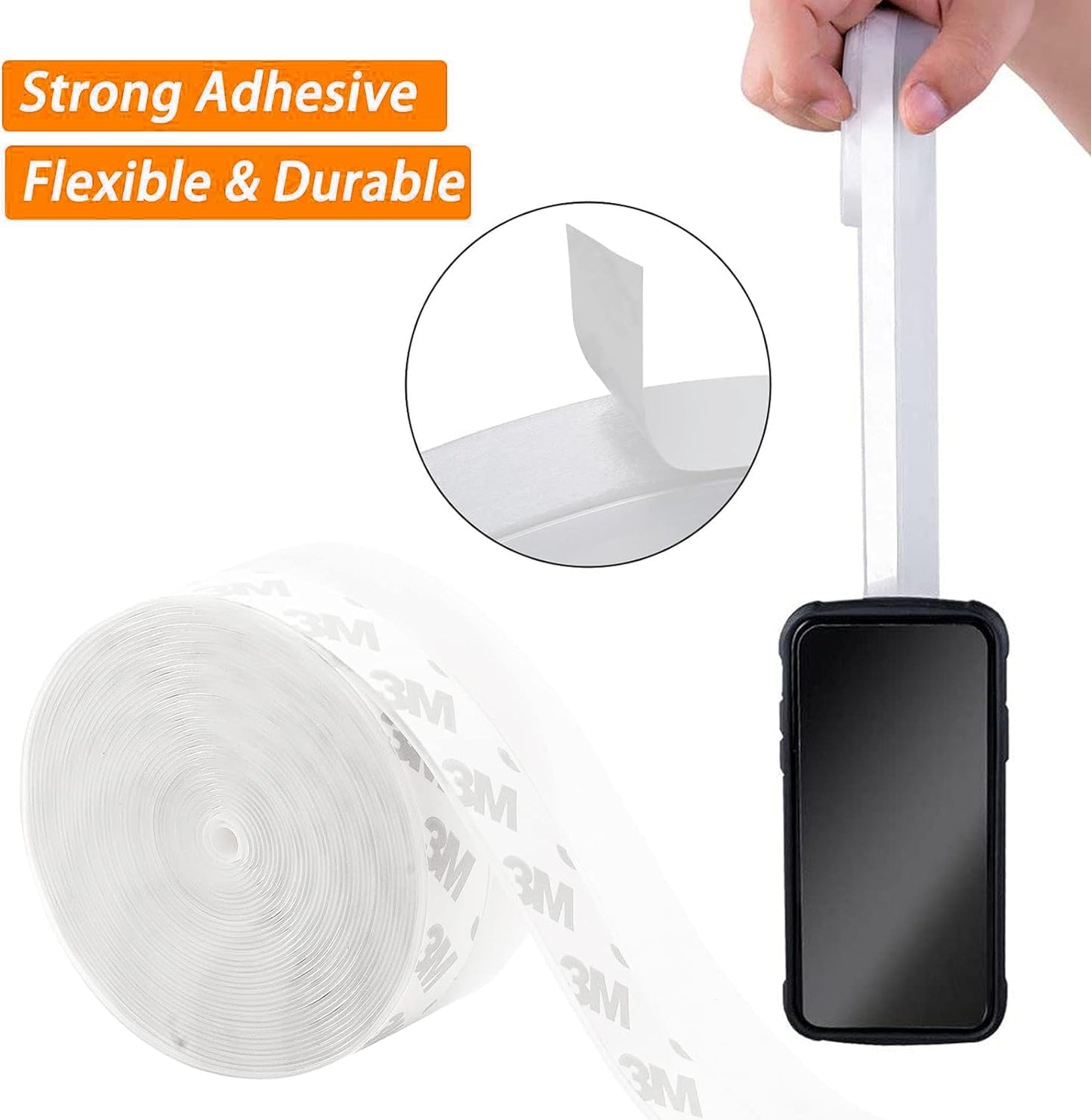 39.37 Ft Door Weather Stripping Door Seal Strip Tape,Silicone Door Draft Stopper,Self Adhesive Shower Door Bottom Seal and Door Insulation Strip for Door Frame Windows and Glass Gaps (3 Rolls)