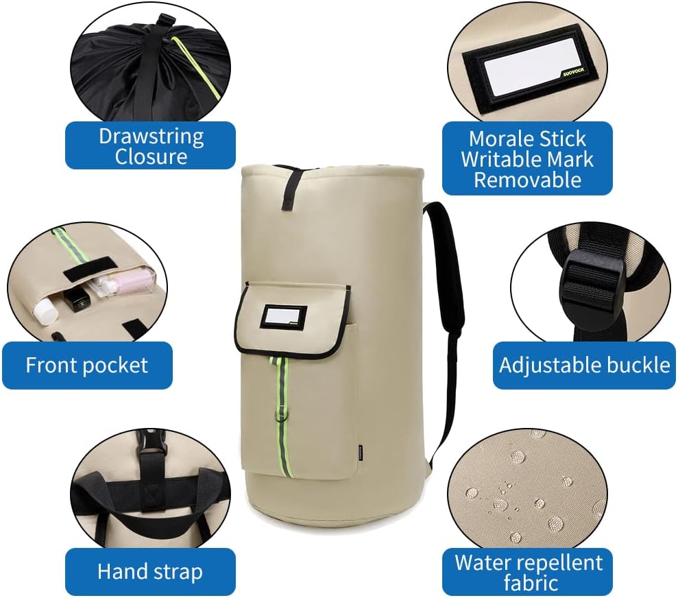laundry bag backpack,extra-large heavy duty laundry bags,laundry backpack for college students,drawstring closure (Khaki laundry bag)