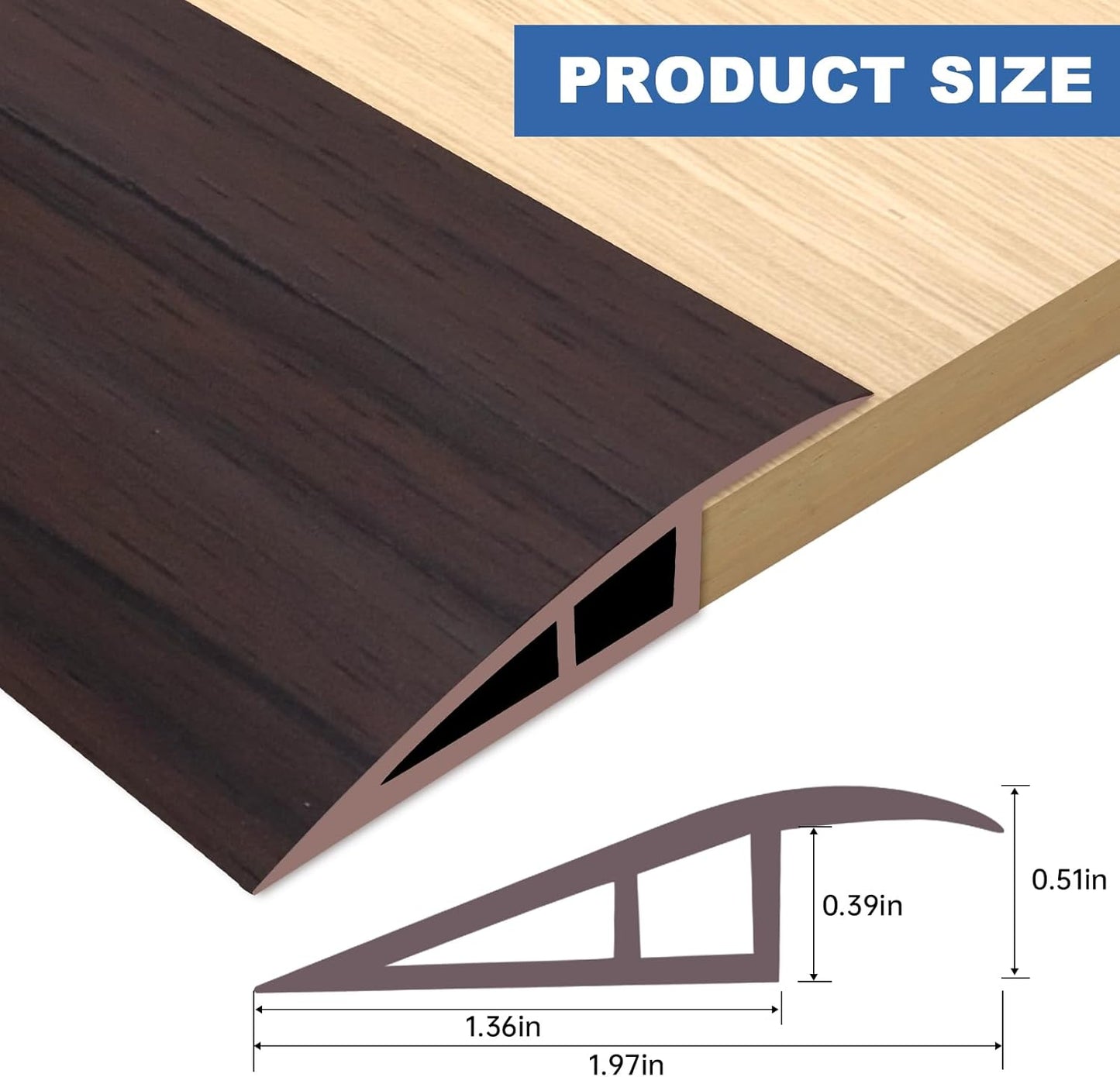 Vinyl Door Threshold Flooring Transition Strip Self Adhesive Carpet Edging Strip for Laminate Doorway Edge Threshold from 1/5" to 2/5" (Brown Wood Grain, 3.3 Ft)