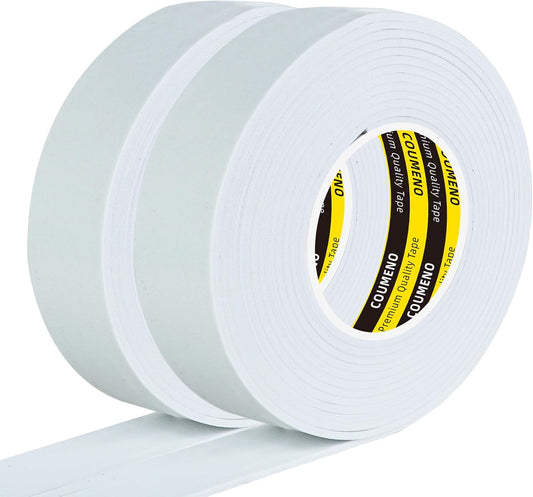 2 Pack EVA Single-Sided Adhesive Foam Tape 1.2inx16.4FT Single-Sided Sealing Strip Foam Pad Sponge Tape Window Weatherproof, Self-Adhesive Insulation Sealing Tape White
