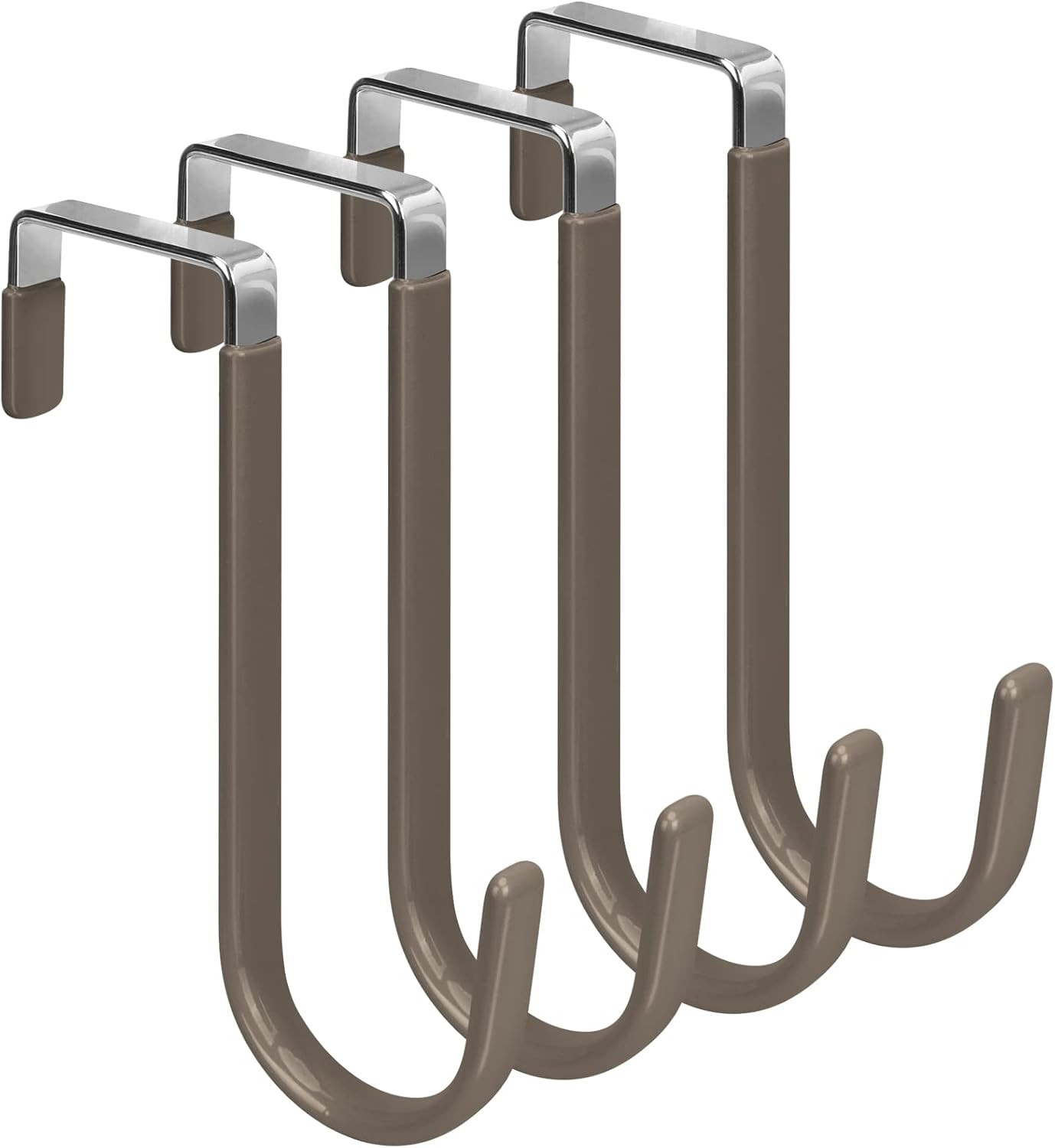 FYY Over The Door Hooks, 4 Pack Door Hangers Hooks with Rubber Prevent Scratches Heavy Duty Organizer Hooks for Living Room, Bathroom, Bedroom Hanging Clothes, Towels, Hats, Coats, Bags Brown