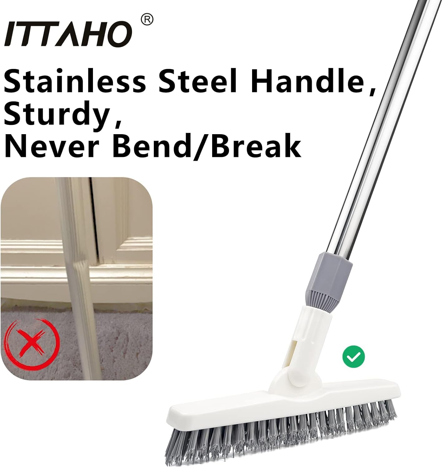 ITTAHO 2 Pack Grout Cleaning Brush with Long Handle, Swivel V-Shape Grout Scrub Brush, Extendable Handle for Tile Floors, Bathroom, Shower, Corner