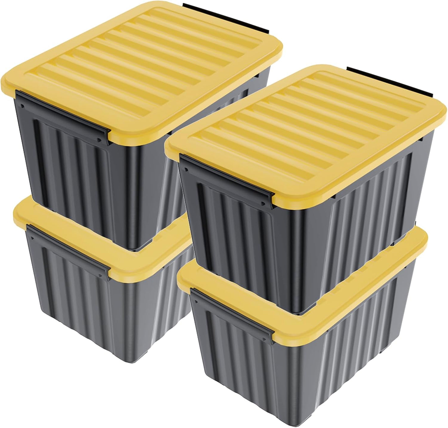 Nazhura 72 Quart Plastic Storage Bin, Stackable and Nestable Storage Boxes with Yellow Lids and Secure Latching Buckles, Large Storage Container (Black/Yellow, 72Quart-4Pack)