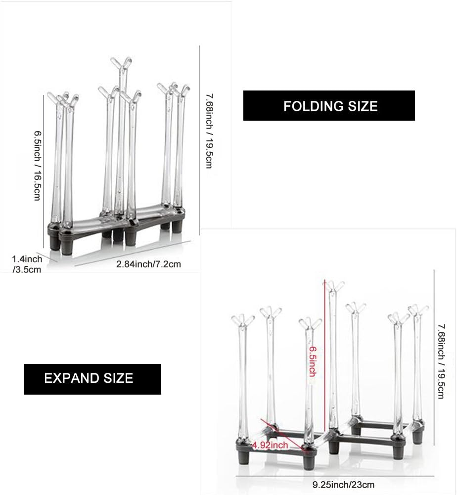 Marbrasse Retractable Cup Drying Rack, Drinking Glass and Sports Bottle Drainer Stand, Plastic Bag Dryer with Non-Slip Bottom for Kitchen Countertop