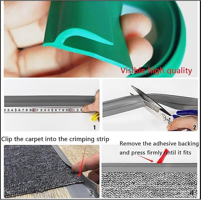 Self Adhesive Carpet Transition Strip with Edge Trim, Designed for Seamless Transitions from Carpet to Tile or Vinyl Floors, Perfect for Doorways.(Gray,40ft)