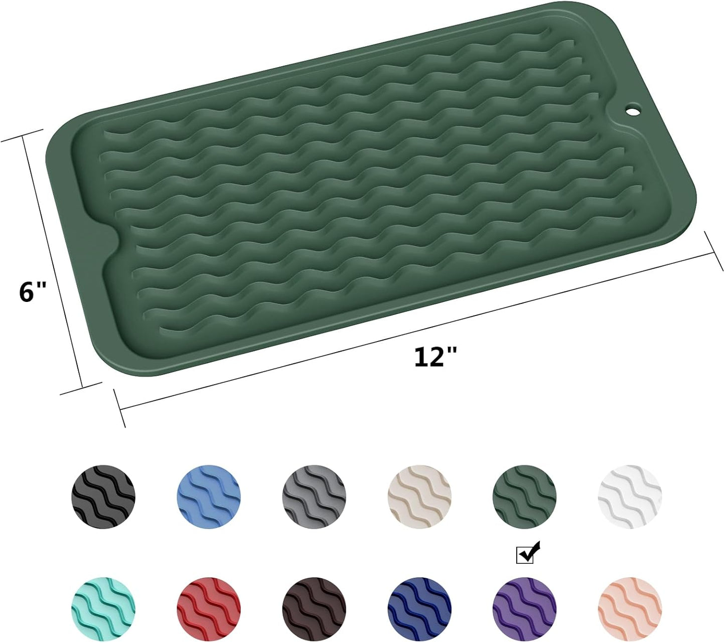 ZLR Silicone Dish Drying Mat for Kitchen Counter, Eco-Friendly Fast Dry Dish Mat, Easy Clean Multi Usage Drying Matt, Heat Resistant Trivet, 6" x 12" Extra Small, Dark Green