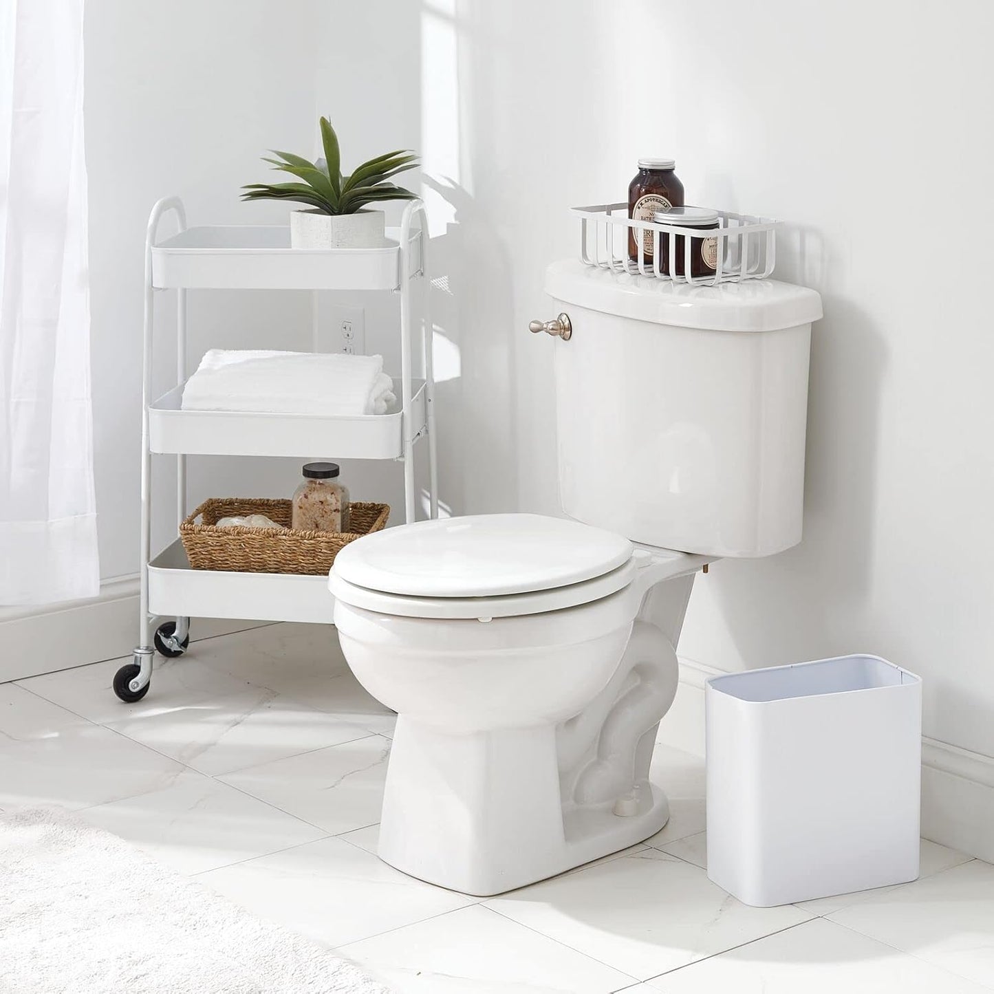 mDesign Metal Wastepaper Bin — Compact Rectangular Bathroom Bin — Rubbish Basket for Home and Office — White