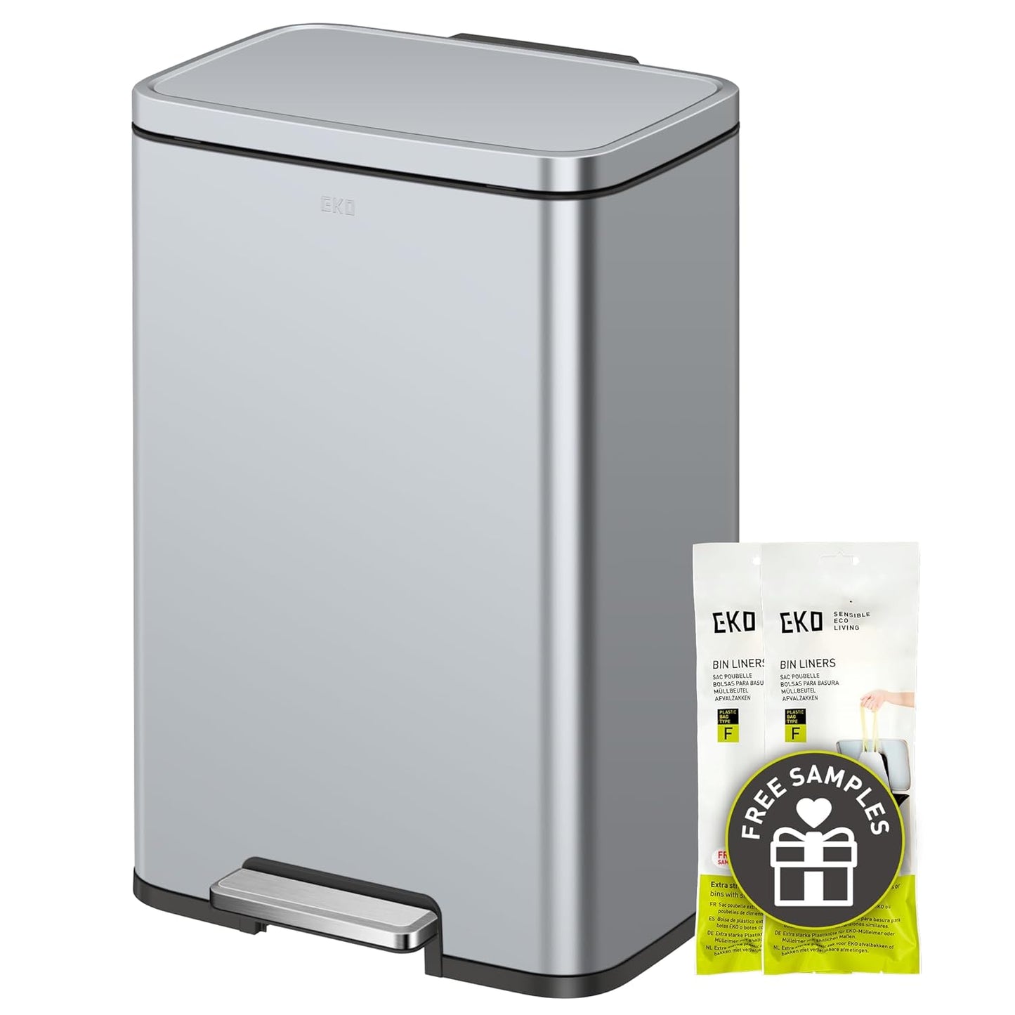 EKO Madison Matte Grey Stainless Steel 50 Liter/13.2 Gallon Step Trash Can with Inner Liner - Fingerprint Resistant Finish