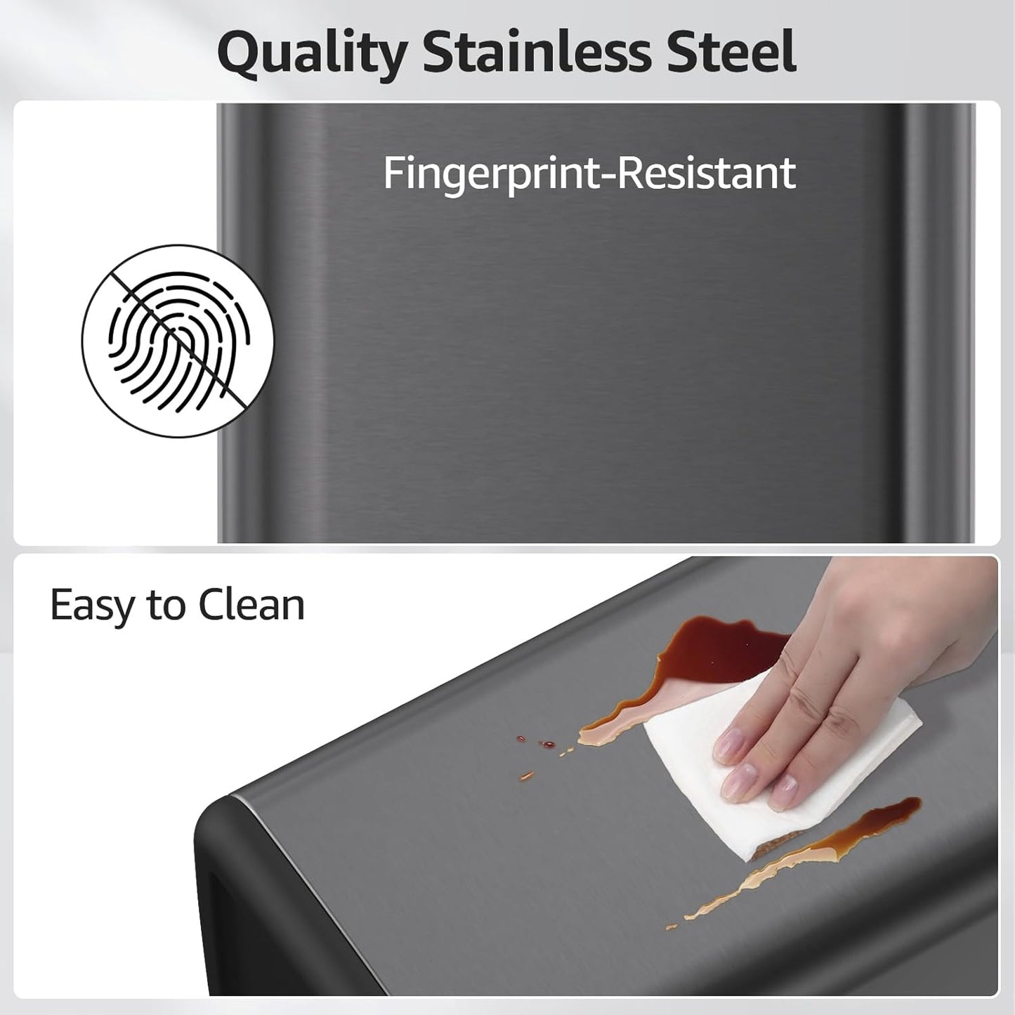 Mbillion 4Gal/15L Open top Trash Can with Removable Inner Bucket Small Waste Basket Stainless Steel Metal Trash Can for Bathroom Office,Brushed Black