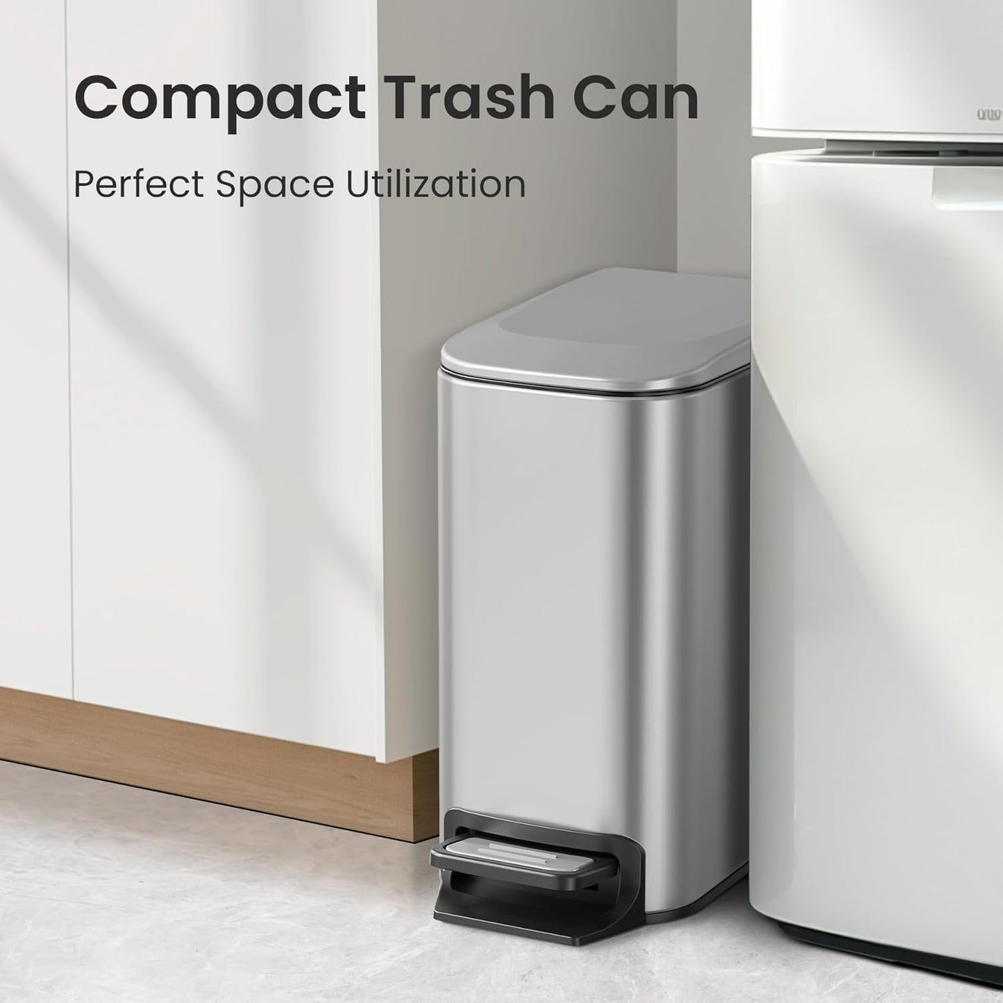 Cesun Small Bathroom Trash Can with Lid Soft Close, Step Pedal, 6 Liter / 1.6 Gallon Stainless Steel Mini Garbage Can for Office, Outdoor Trash Bin with Removable Inner Bucket (Silver)