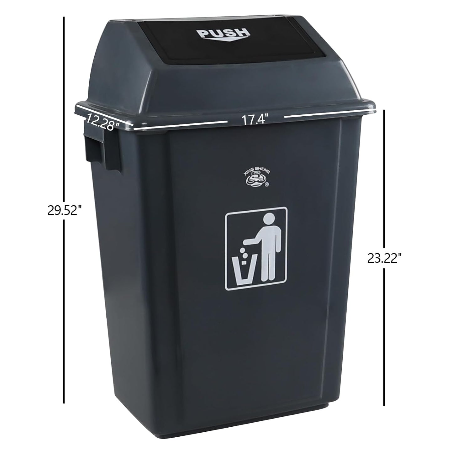 4-Pack Rectangular Waste Container with Swing Lid, 15 Gallon Commercial Trash Can, Gray
