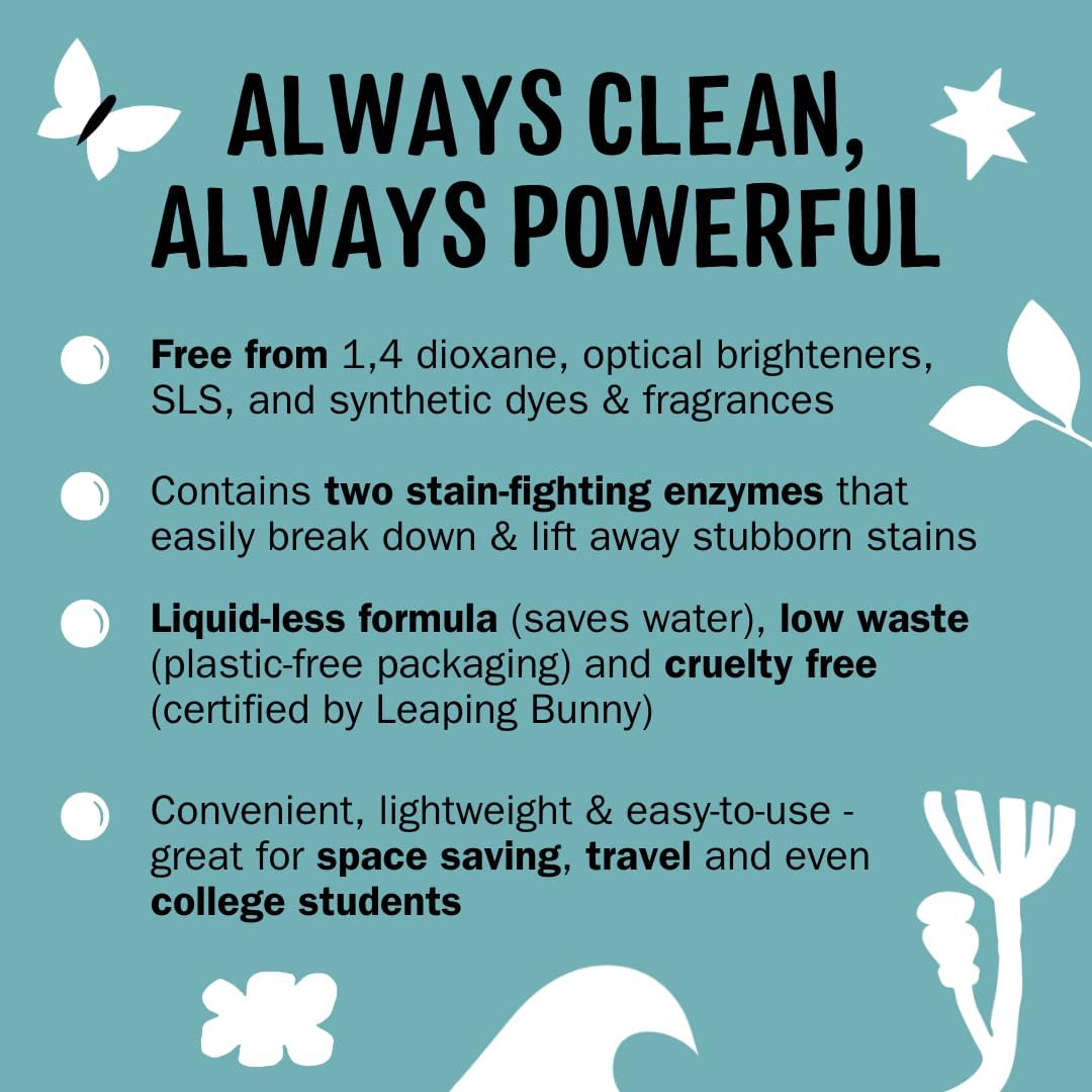 Molly’s Suds Laundry Detergent Sheets | Gentle on Sensitive Skin, Powerful Bio-Based Enzymes, Stain-Fighting | Liquidless & Plastic-Free Packaging | 70 Loads (Unscented)