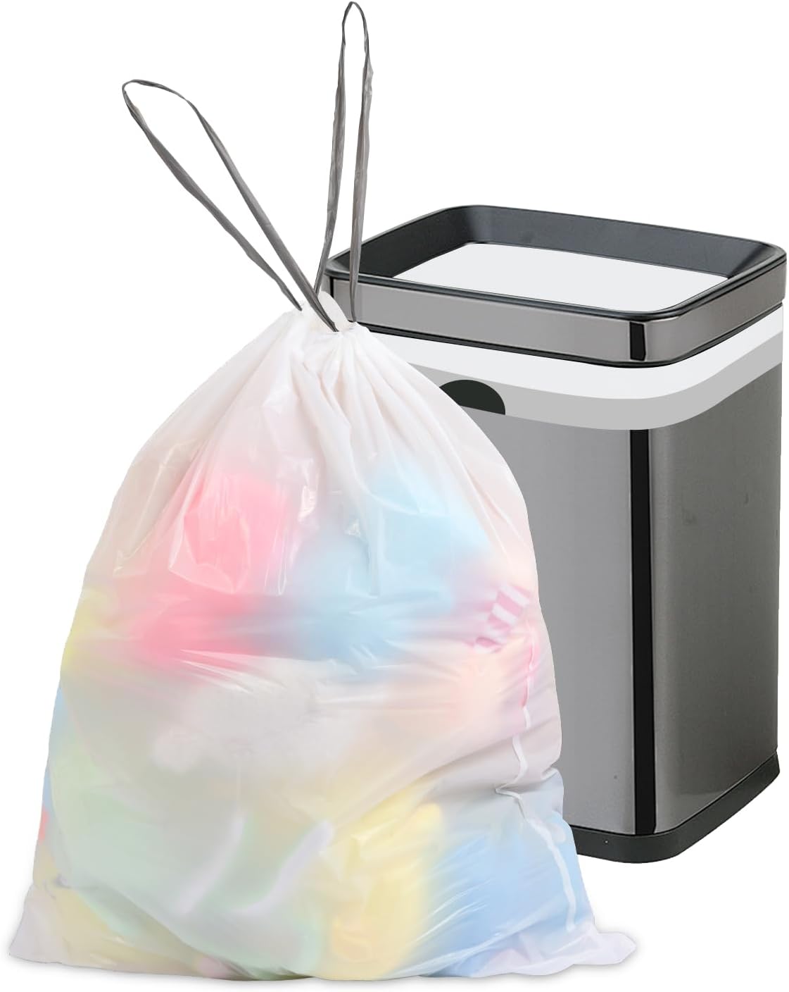 15 Gallon Tall Kitchen Trash Bags Drawstring - 1.2 Mil Thick White Garbage Bag for Office Kitchen, 45 Count