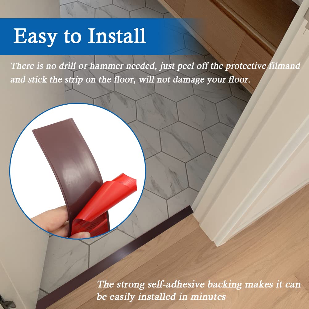 Floor Transition Strip Self Adhesive Floor Cover Strips Laminate 3" Wide Vinyl Flat Divider Transitions (7.5cm, 10Ft, Brown)