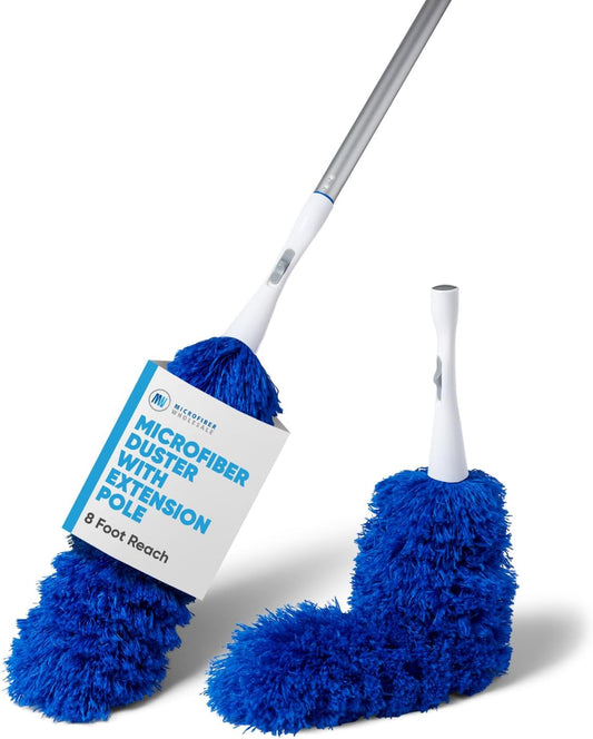 2 Pack of Microfiber Flexible Dusters with Heavy Duty Extension Pole | 8' Reach | Clean Ceiling Fans, Cobwebs, Light Fixtures, Delicate Objects