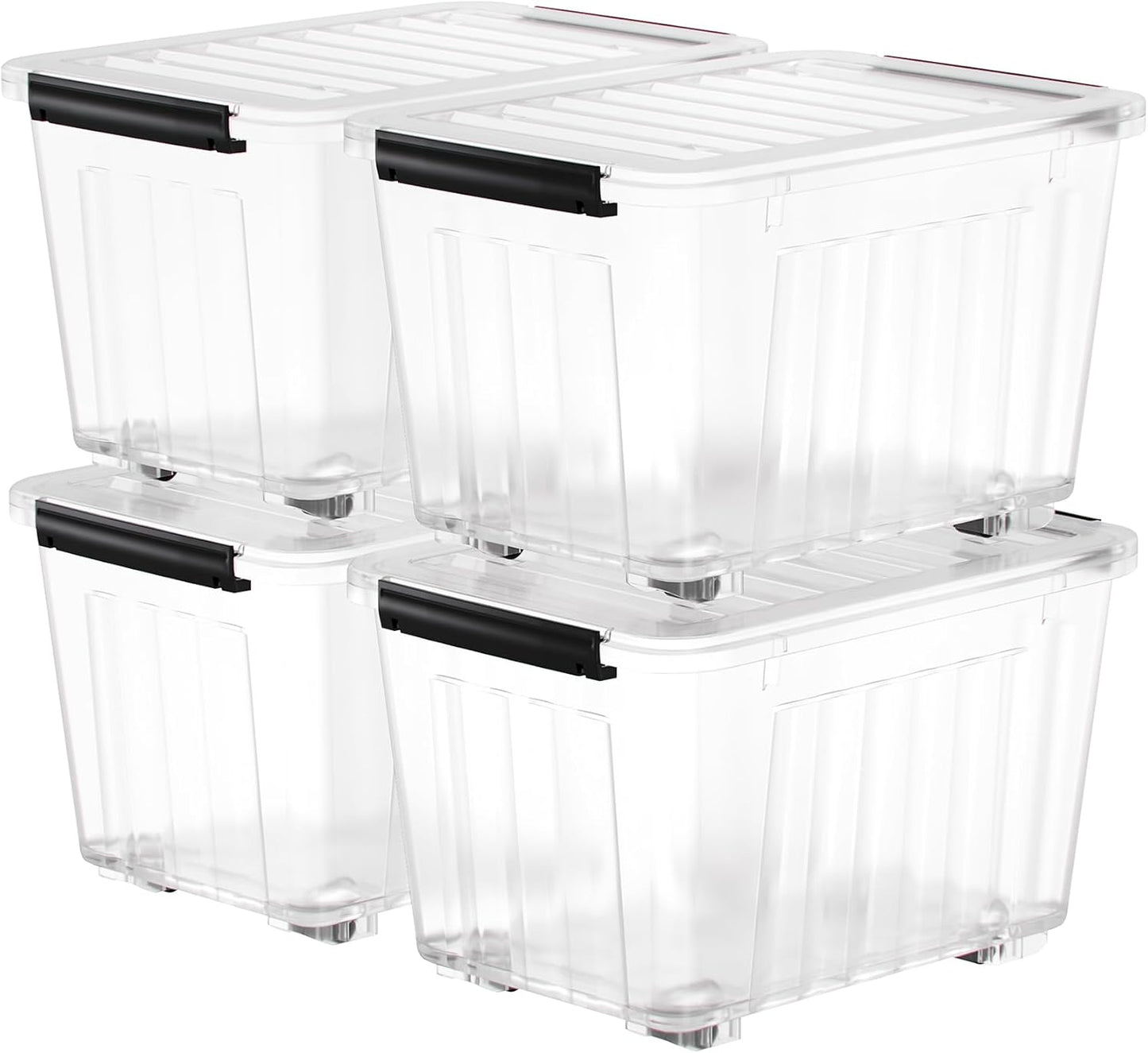 Nazhura 72 Quart Plastic Storage Bin, Stackable and Nestable Storage Boxes with Clear Lids and Secure Latching Buckles, Large Storage Container (Clear, 72Quart-4Pack)