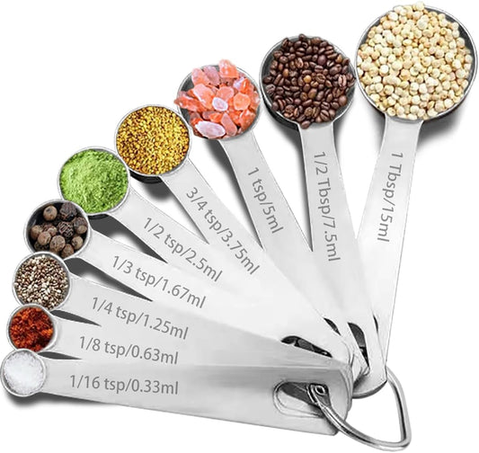 9PCS Measuring Spoons Set Stainless 1 tbsp, 1/2 tbsp, and 1-1/16tsp Steel Measuring Spoons for Cooking Baking Spice Jars and Liquid Ingredients