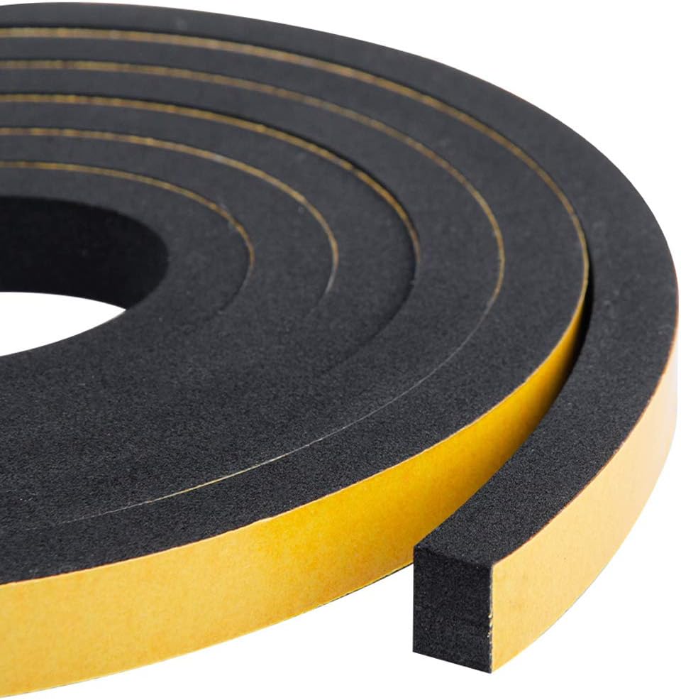 High Density Foam Tape 2-Pack, 1/2 Inch Wide X 3/8 Inch Thick, Self-Adhesive Neoprene Weather Stripping for Insulation (13 Feet Total, 6.5 Feet/Roll)