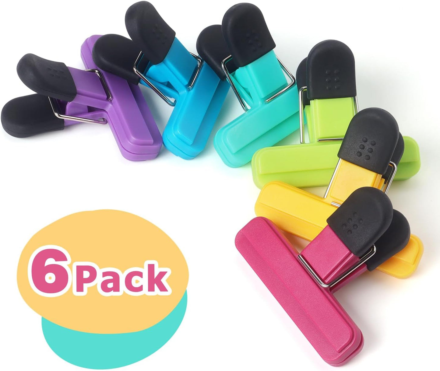 Tamaki 6 Pack Bag Clips, Food Clips, Chip Bag Clip Plastic Heavy Duty Seal Grip, 3 x 2.5 Inch, Assorted Color