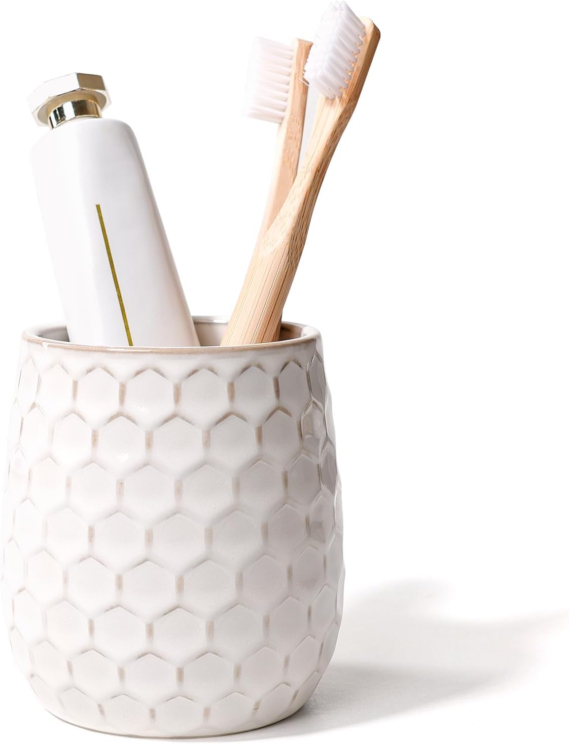 Toothbrush Holder, Tooth Brush Holder for Bathroom - Ceramic Toothbrush Cup White Toothbrush Holders Countertop, Makeup Brush Holder Pen Holder, 3.62" x 3.62" x 3.93", ANTIS'S HOME