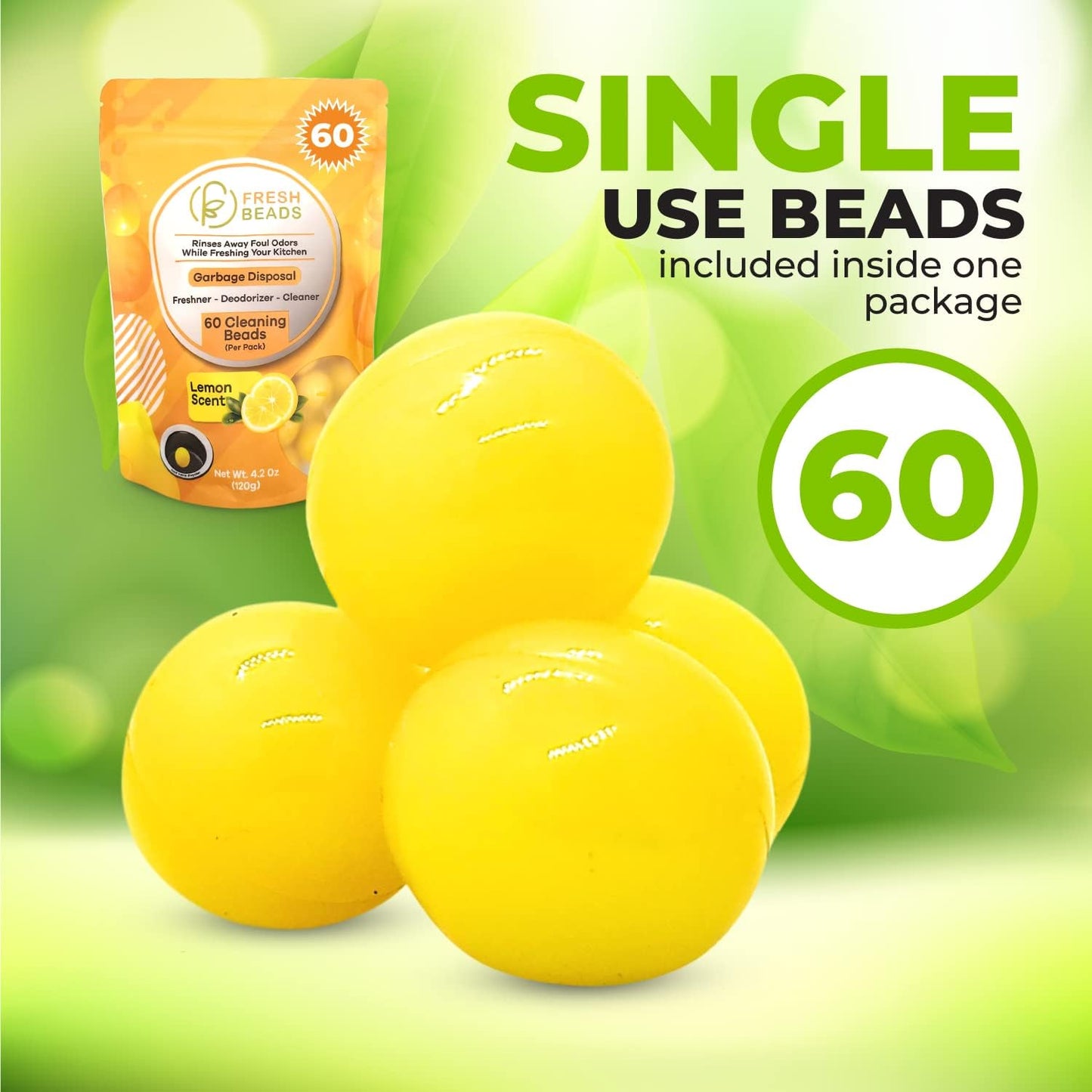 60-Count Sink Garbage Disposal and Drain Cleaner Pods, Freshener & Deodorizer Lemon Scent Capsules