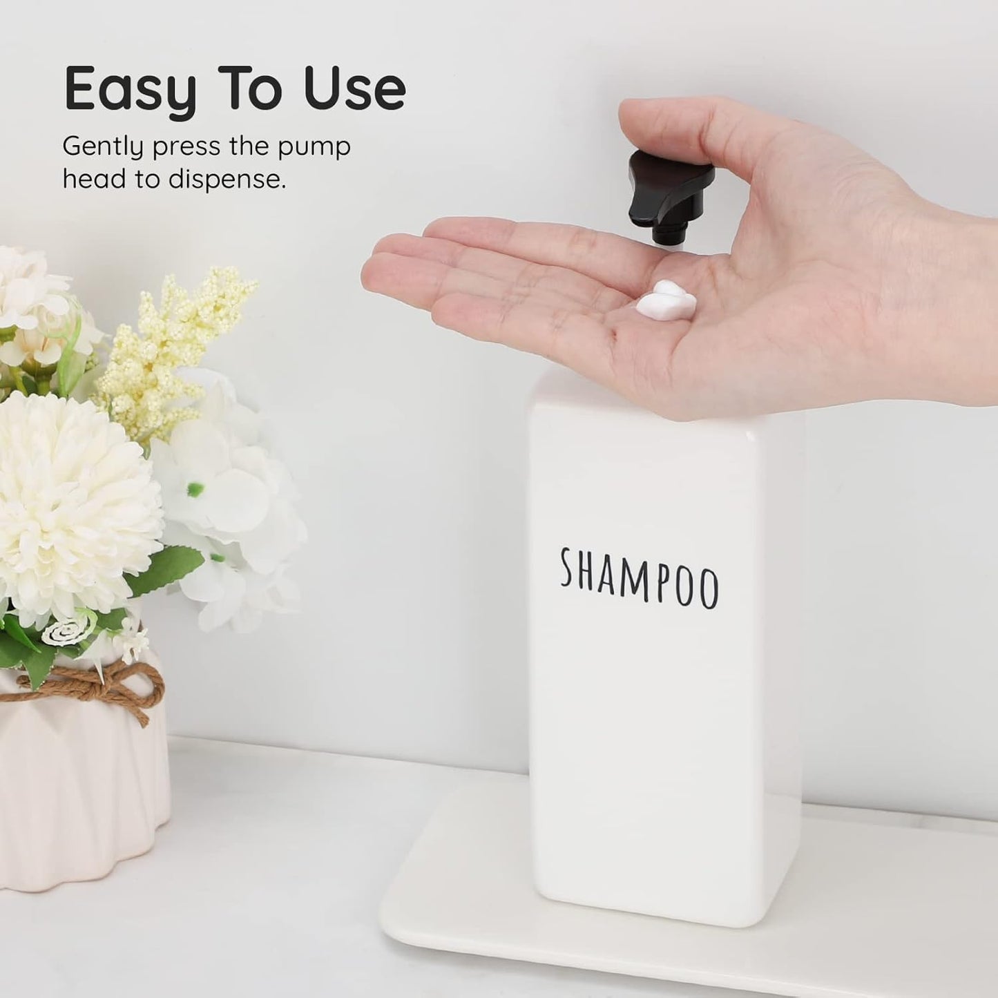 Segbeauty Square Soap Dispenser Refillable, 3pcs 16.9oz Plastic Pump Bottles, 500ml Empty Reusable Modern Bathroom Kitchen Liquid Container Set for Dispensing Shampoo Conditioner Body Soap White