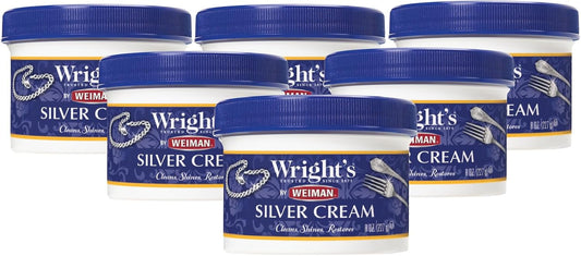 Wright's Silver Cleaner and Polish Cream - 6 Pack - 8 Ounce - Ammonia-Free - Gently Clean and Remove Tarnish without Scratching