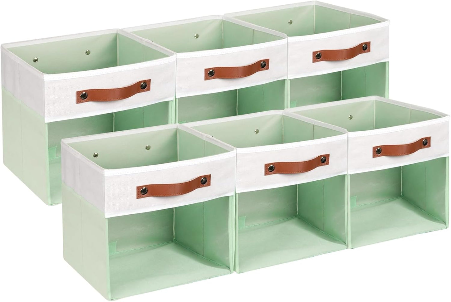 HNZIGE Clear Storage Cubes Bins 11 x 11, Fabric Storage Cube Bins for Storage Organizer,Shelf Storage Bin for Organizing, Cubby Foldable Cube Organizer Bin for Storage Blanket Home(White Green 6PCS)