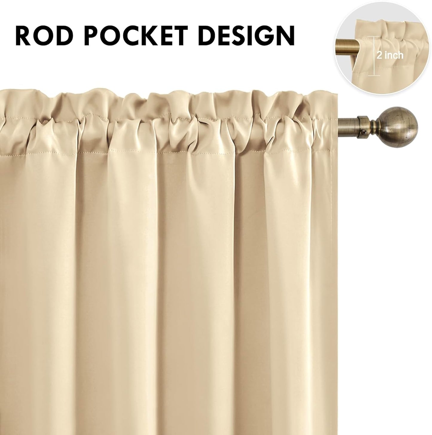 DWCN Beige Blackout Curtains for Bedroom – Rod Pocket Thermal Insulated Energy Saving Drapes for Living Room and Bedroom, W 42 x L 54 Inch, 2 Panels