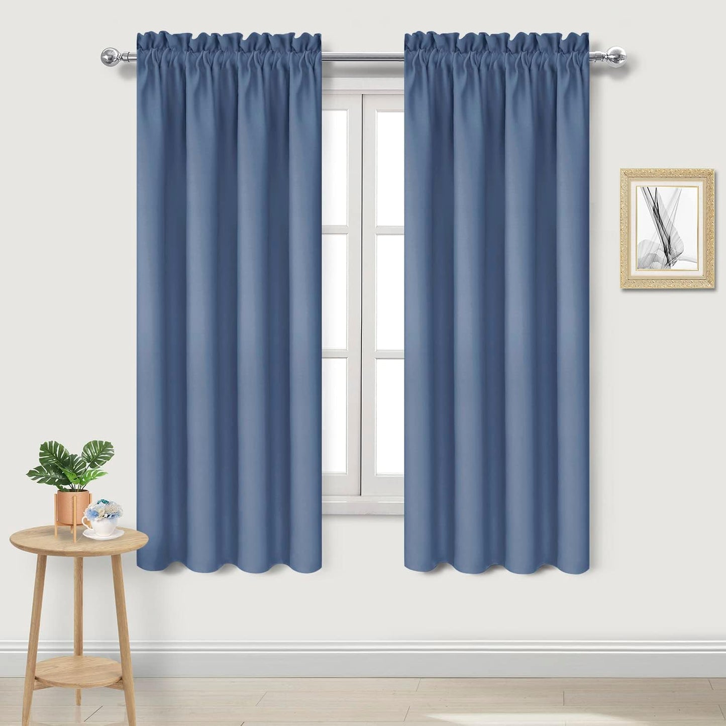 DWCN Blackout Curtains – Thermal Insulated, Energy Saving & Noise Reducing Bedroom and Living Room Curtains, Dusty Blue, W 38x L 63 Inch, Set of 2 Rod Pocket Curtain Panels