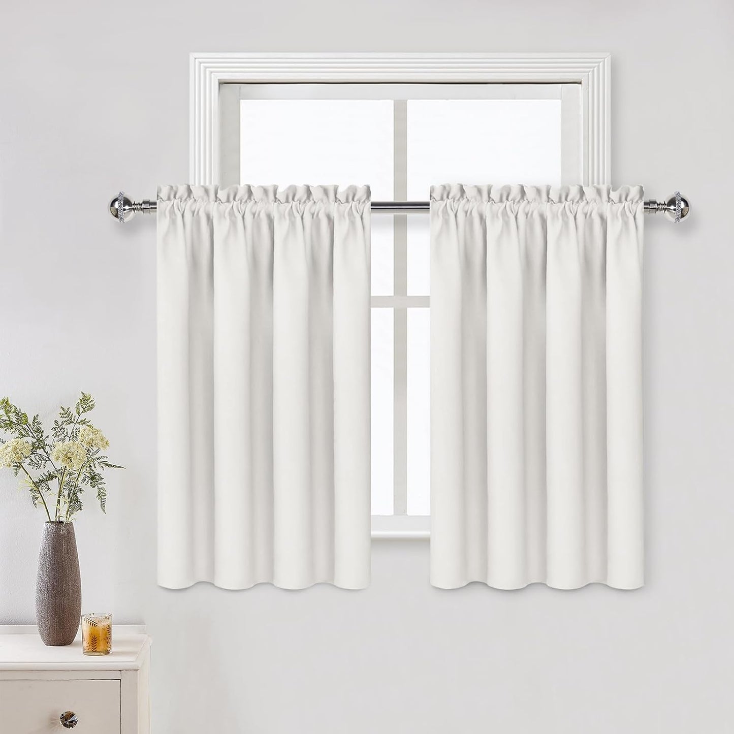 DWCN Short Ivory Blackout Curtains for Small Window, Thermal Insulated Energy Saving Room Darkening Curtains for Kitchen/Bedroom (W42 x L36 inch, Set of 2 Panels, Top of Rod Pocket)