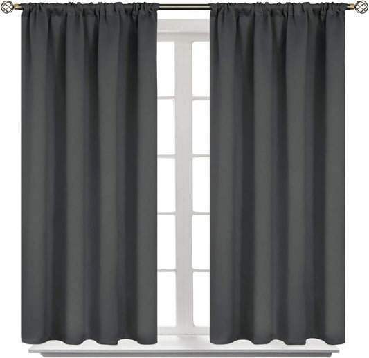 BGment Blackout Curtains 40 Inches Long for Bedroom, Rod Pocket Short Drapes for Kitchen/BathroomWindow Thermal Insulated Room Darkeng Blinds Privacy, Dark Grey, 2 Panels, 42 x 40 Inch