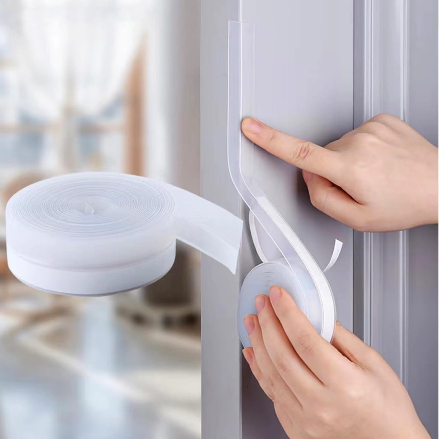 Upgraded 32.8FT Silicone Weather Stripping Door Seal, No Residue Glass Shower Door Seal Strip Under Door Draft Stopper Silicone Sealing Tape for Doors Windows Shower Glass Gap,Transparent,35MM