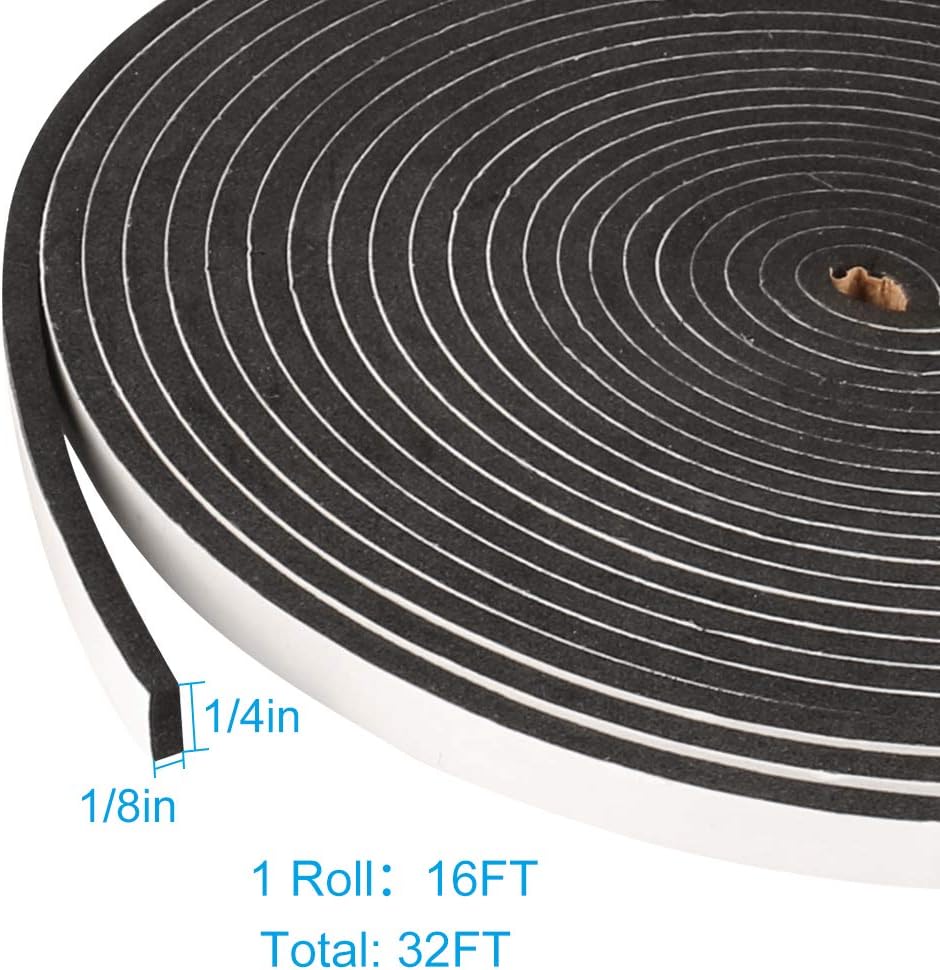 2 Rolls Weather Stripping,1/4 Inch Wide X 1/8 Inch Thick Foam Seal Tape High Density Foam Strip Self Adhesive,Closed Cell Foam Tape Seal Strip,16 Feet Long Each