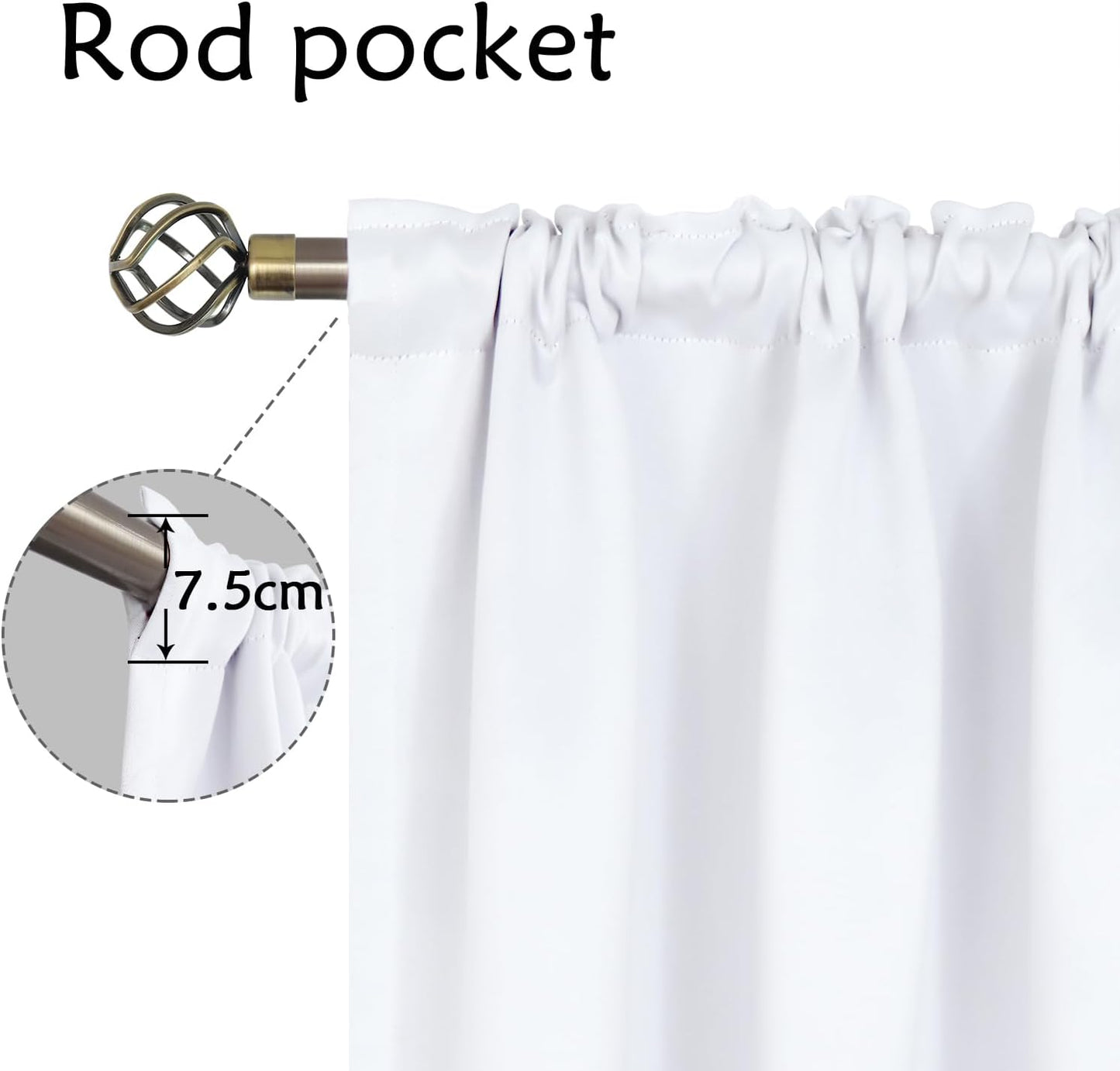 BGment Rod Pocket White Curtains 48 Inches Length for Kitchen Bathroom Window - Privacy Protection Short Window Treatment Drapes for Cafe Bedroom Home Decor, 2 Panels, Pure White, 42 x 48 Inch