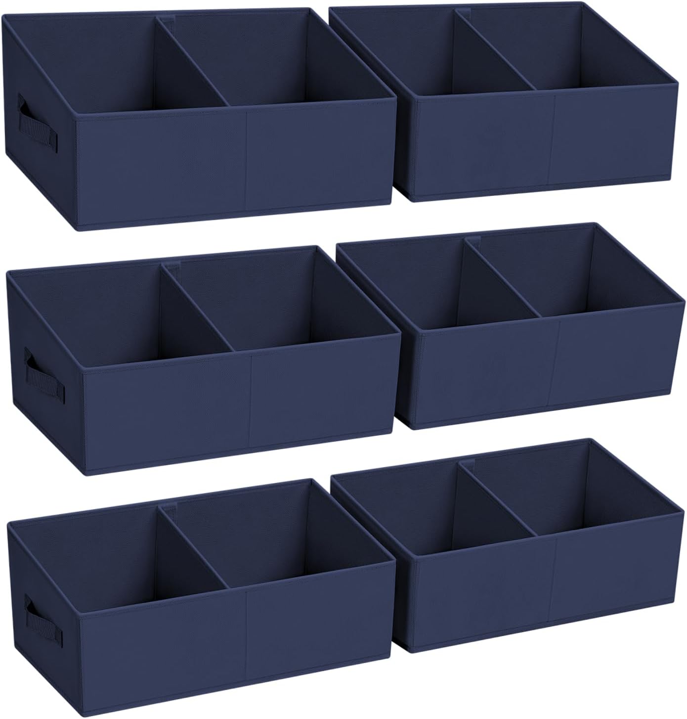 DIMJ Large Closet Shelf Organizer Bins 6 Packs with Handles and Divider, Fabric Trapezoid Storage Baskets, Foldable Clothes Containers Box for Shelf, Towel, Book, Toy, Purse, Hats, Navy Blue