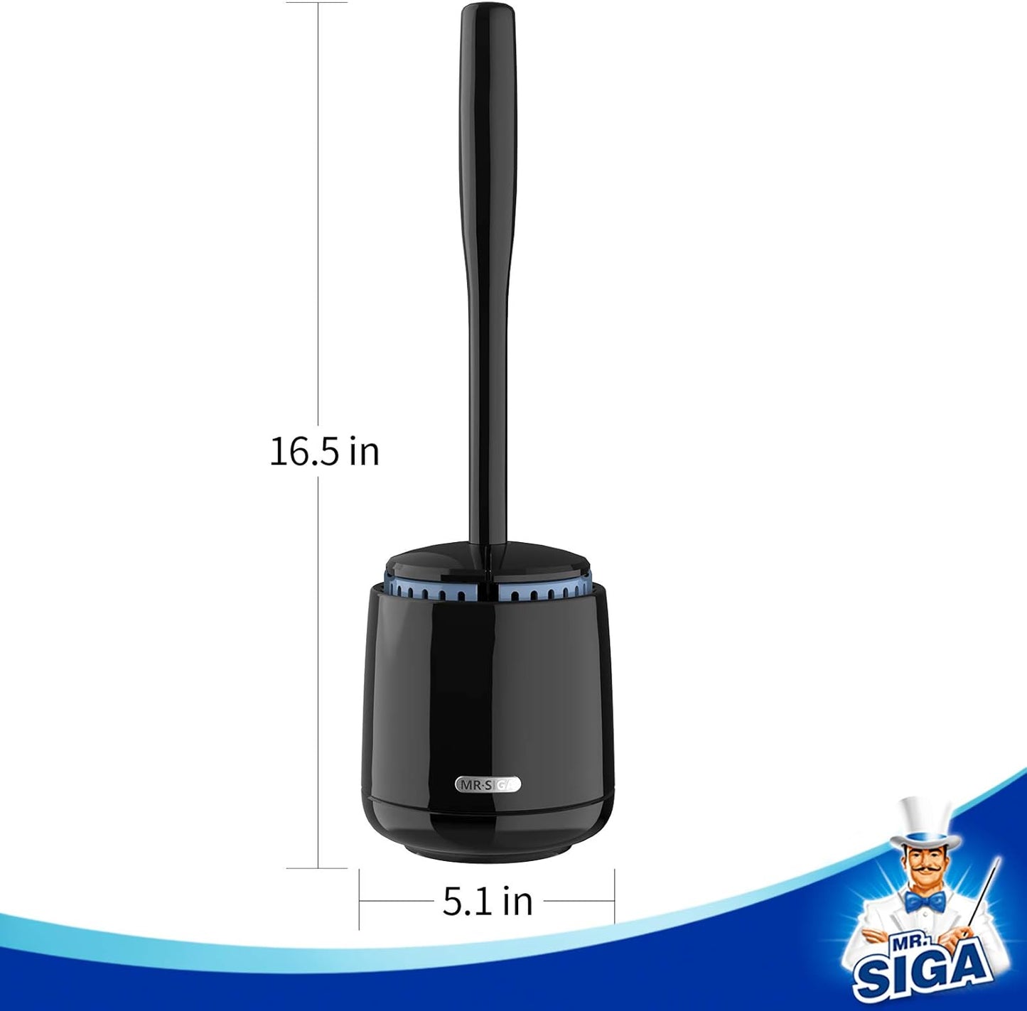 MR.SIGA Toilet Bowl Brush and Holder, Premium Quality, with Solid Handle and Durable Bristles for Bathroom Cleaning, Black, 1 Pack