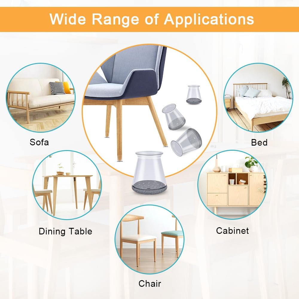 32 Pcs Chair Leg Protectors for Hardwood Floors, Silicone Felt Furniture Leg Cover Pad for Protecting Floors from Scratches and Noise, Smooth Moving, X-Small(Fit Round Diameter：1/2" to 5/16")