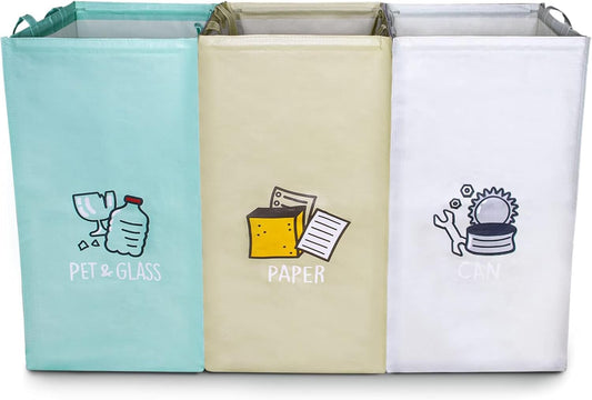 Recycling Bags,Separate Recycling Waste Bin Bags for Kitchen Home, Trash and Recycle Bin Combo,Reusable Waterproof,42 Gallon, Pack of 3 Recycling Bins